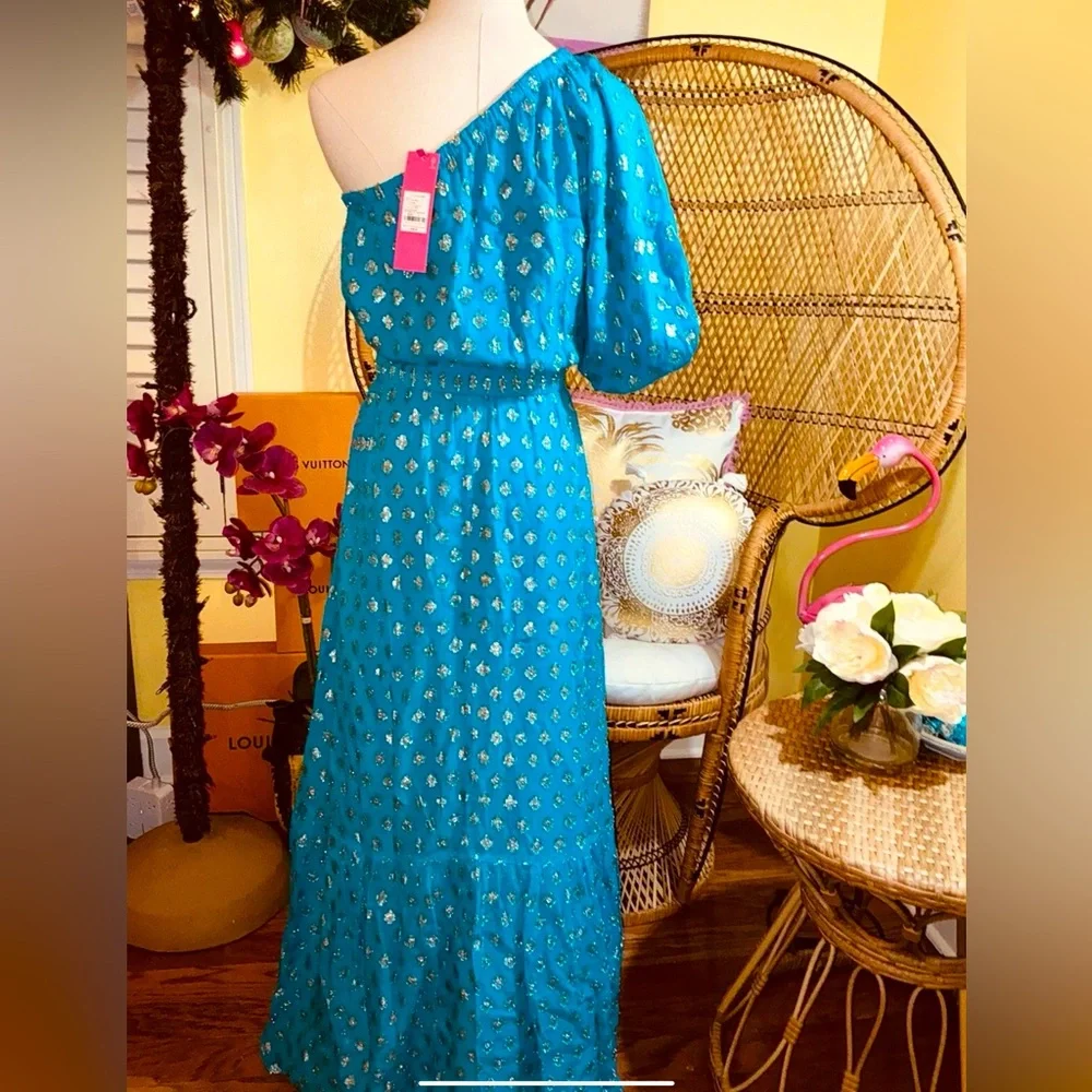 Lilly Pulitzer NWT Zelalynn One-Shoulder Maxi Dress Blue Rhapsody PP Size 4 - Picture 4 of 9